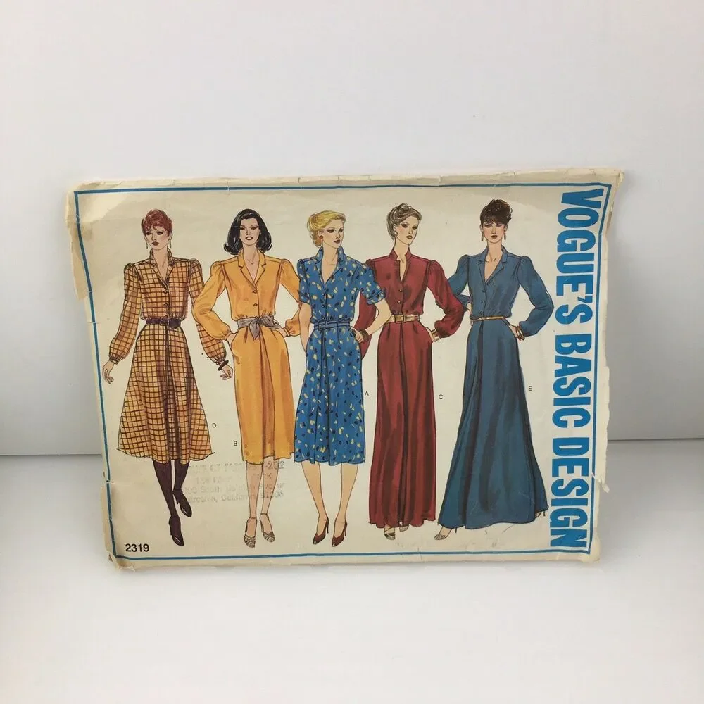 Dress Flared Skirt Blouson Size 10 CUT Vogue Sewing Pattern 2319 Vintage 80s